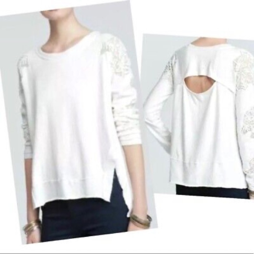 🤍 White Free People Outer Sunset Lace Jersey Open Back Top Size S